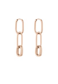 Örhängen i roséguld med en länkad kedjedesign, som har ovala och avlånga former i en polerad metallfinish.