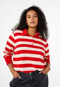 Zizzi LANGARM - Polosärk - red w birch stripe