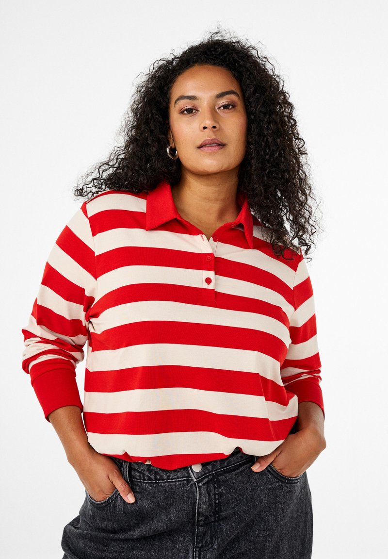 Zizzi LANGARM - Polosärk - red w birch stripe