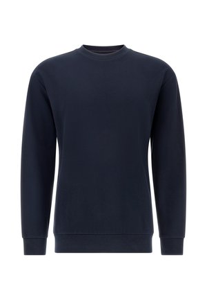 Merineelane sweatshirt tekstuuriga kangast, omab ümmargust kaelust ja pikki varrukaid ribatud mansettide ja äärtega. Lihtne disain.