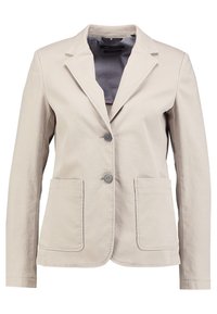 Beige sako vyrobené z bavlněné směsi, s límečkem, dvěma předními kapsami a dvěma knoflíkovými zapínáními pro přizpůsobený fit.