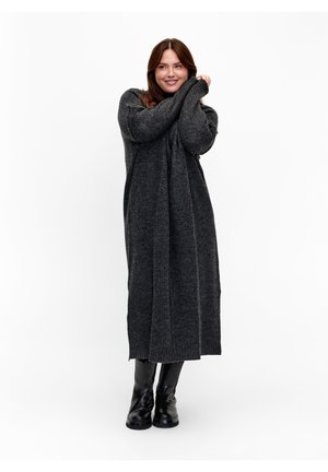 LANGES MIT SCHLITZ - Svetríkové šaty - dark grey melange