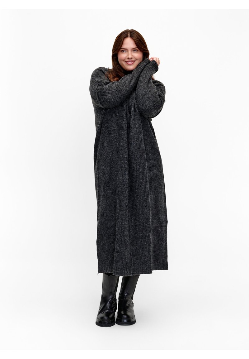 Zizzi LANGES MIT SCHLITZ - Neulemekko - dark grey melange