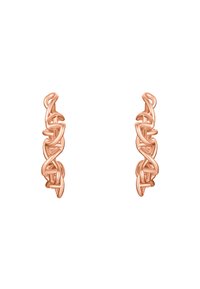Ohrringe aus Roségold in Form von Creolen, die ein gedrehtes, ineinandergreifendes Design mit glatten, glänzenden Oberflächen und einer modernen Ästhetik aufweisen.