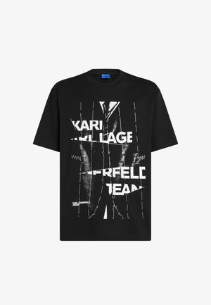Karl Lagerfeld Jeans, RELAXED PINSTRIPE GRAPHIC - Nyomott mintás póló - black