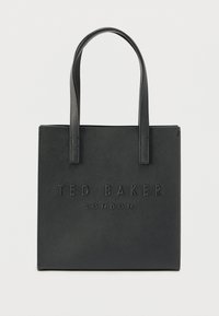 Μαύρη τσάντα tote με υφή, με ανάγλυφο λογότυπο "TED BAKER LONDON" στο εμπρός μέρος και δύο ανθεκτικές λαβές. Τετράγωνο σχήμα.