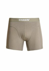 Bež boxerski hlače za moške z elastičnim pasom s CHASIN' logotipom, raztegljivim materialom, prilegajočo zasnovo in ojačanimi šivi. Mehka tekstura.