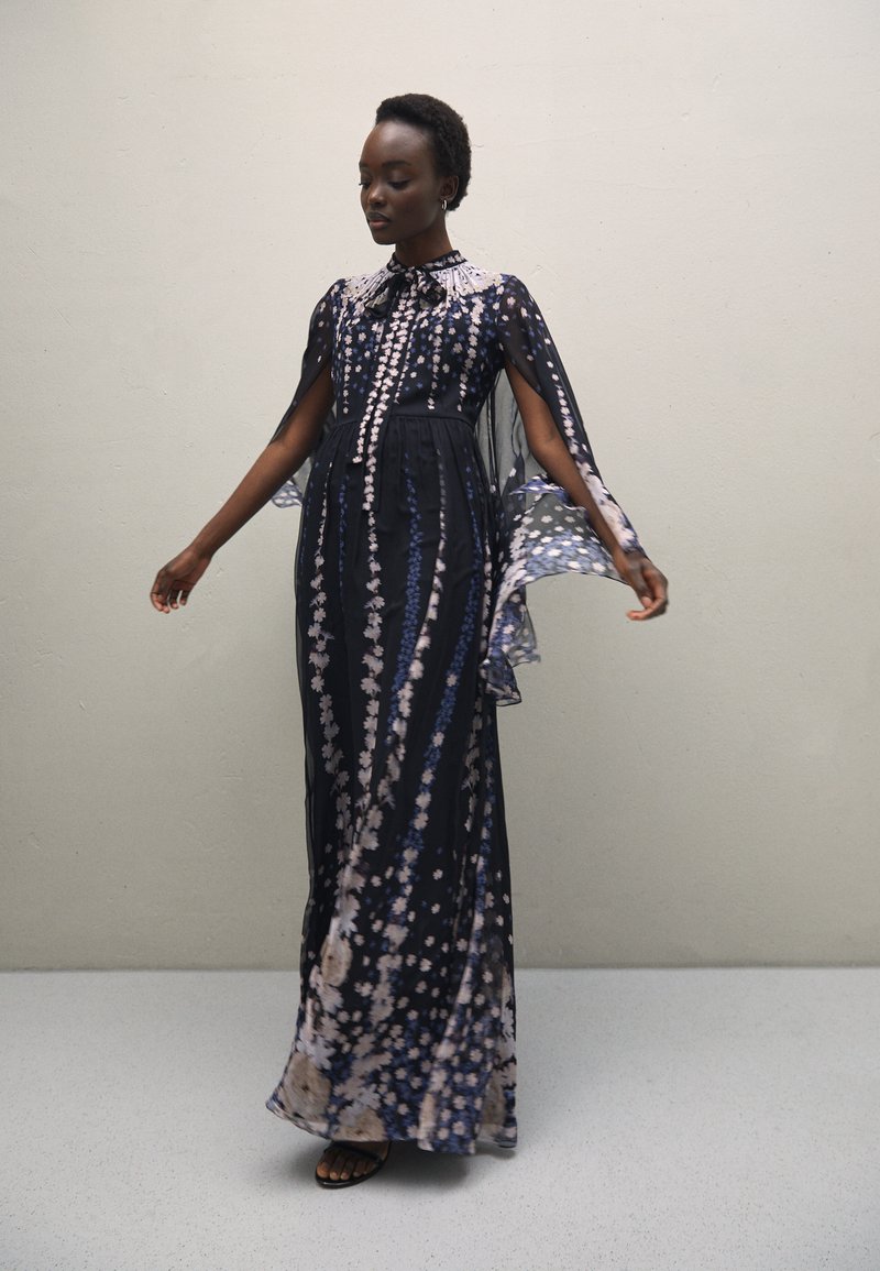 Erdem LONG SLEEVE CAPE EFFECT GOWN BOW NECK DETAIL - Ballkleid - black/multi