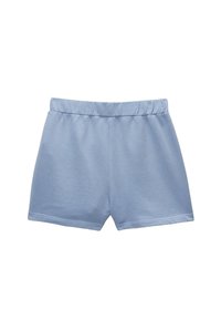 Shorts en coton bleu clair avec une texture douce, une taille élastique et un design simple. Les ouvertures des jambes sont finies avec des ourlets droits.