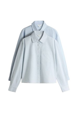 THE SET, REGULAR FIT - 2 PACK LONG SLEEVE CROPPED SHIRTS - Skjortebluser - light blue white stripe