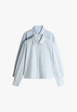 THE SET, REGULAR FIT - 2 PACK LONG SLEEVE CROPPED SHIRTS - Skjortebluser - light blue white stripe