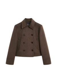 SHORT DOUBLE-BREASTED - Short coat - mottled dark brown