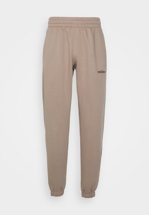 Pantaloni della tuta beige con vita e polsini elasticizzati, caratterizzati da un logo ricamato tono su tono sulla coscia sinistra per la brandizzazione.