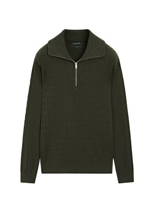 Massimo Dutti, KNITTED MOCK NECK ZIP-UP SWEATER - Jumper - dark green