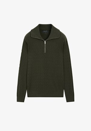 Massimo Dutti, KNITTED MOCK NECK ZIP-UP SWEATER - Stickad tröja - dark green