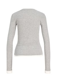 Long-sleeve grey shirt made of soft cotton, featuring a round neckline and white cuffs. The design is simple with a fitted silhouette.