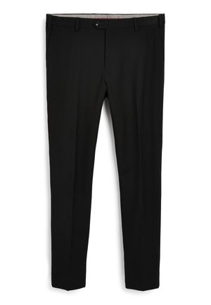Schwarze Hose mit maßgeschneidertem Design, aus glattem Stoff, mit flacher Front und dezenten Taschendetails. Mit Gürtelschlaufen und Reißverschluss.