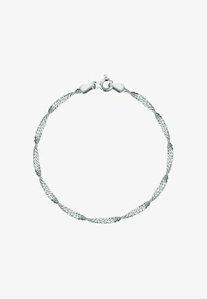 Bracciale in argento con design intrecciato, texture liscia e chiusura a moschettone per una maggiore sicurezza.