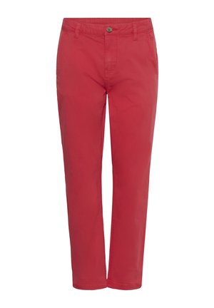 Meeste erkpunased sirge lõikega püksid, millel on nööp- ja luku kinnis, vööaugud ning küljetaskud, kujutatud valgel taustal.