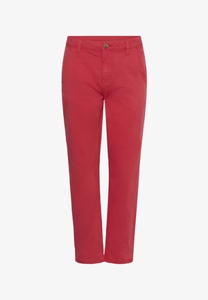 Meeste erkpunased sirge lõikega püksid, millel on nööp- ja luku kinnis, vööaugud ning küljetaskud, kujutatud valgel taustal.