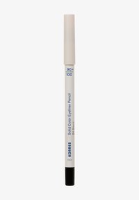 Matita per eyeliner di colore nero solido con cappuccio beige, etichettata "KORRES," "Matita per Eyeliner a Colore Solido," e tonalità "01 Nero."