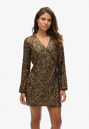 Superdry & Co SEQUIN WRAP MINI - Cocktailkjole / festkjole - gold mega sequin