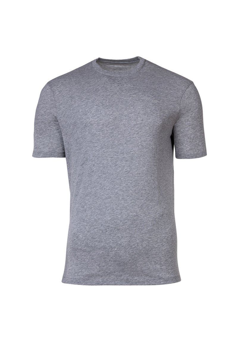 Tricou gri cu mânecă scurtă, fabricat dintr-un material moale, cu guler rotund și un branding minimal în zona superioară stângă a pieptului.