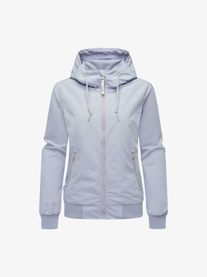Ljus lavendelfärgad vindjacka med huva, frontdragkedja, två sidofickor och ribbad mudd för en snug passform.