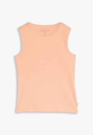 Sleeveless, ribbed peach-colored cotton tank top with round neckline, size 116/122, made by Tom Tailor.