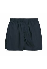 Pantaloni da bagno blu navy con una vita elastica, realizzati in un tessuto leggero e liscio. Presentano una vestibilità morbida e rilassata senza ulteriori dettagli.