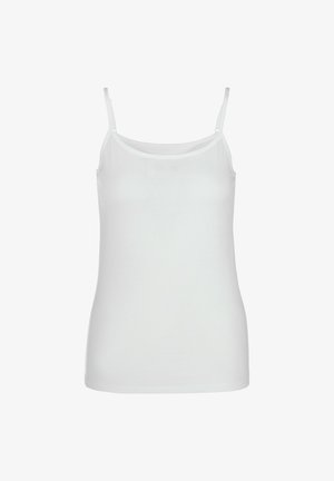 Weiße, ärmellose Unterhemd aus glattem, leichtem Stoff. Verfügt über dünne verstellbare Schulterträger und einen abgerundeten Halsausschnitt.