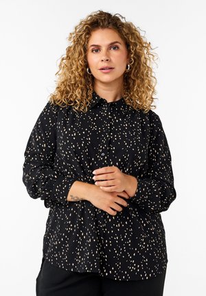 Zizzi Hemdbluse - black w dot aop