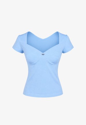 REGINA FASHION, REGINA FASHION .BLACK FITTED SWEETHEART TOP - Print T-shirt - light blue