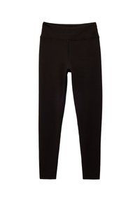 Zwarte leggings van rekbaar materiaal, met een hoge tailleband, effen kleur, gladde textuur en zonder zichtbare patronen of accenten.