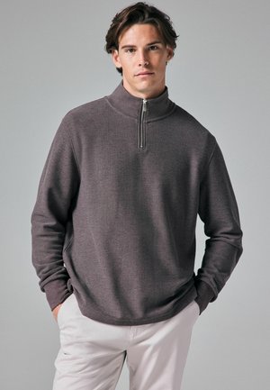 TALL FIT TEXTURED ZIP NECK - Pullover - brown marl