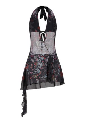 Ed Hardy WOMENS SKULL AND FLOWERS HALTER NECK MINI - Robe de jour - black