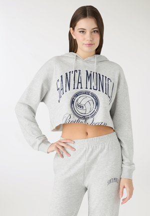CROP E STAMPA COLLEGE - Felpa con cappuccio - grigio chiaro melange