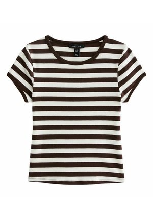 New Look, STRIPED CONTRAST TRIM RINGER - Print T-shirt - brown pattern