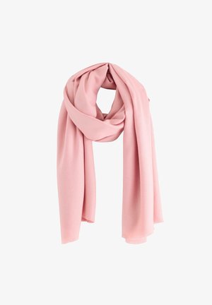 Lys pink tørklæde lavet af blødt stof, med et glat, draperet design uden mønstre eller hardware, afsluttet med rene kanter.