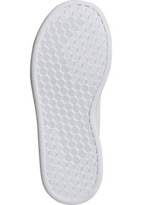 Suela de zapato de goma blanca que presenta un patrón texturizado hexagonal y bordes suaves, diseñada para ofrecer tracción y durabilidad.