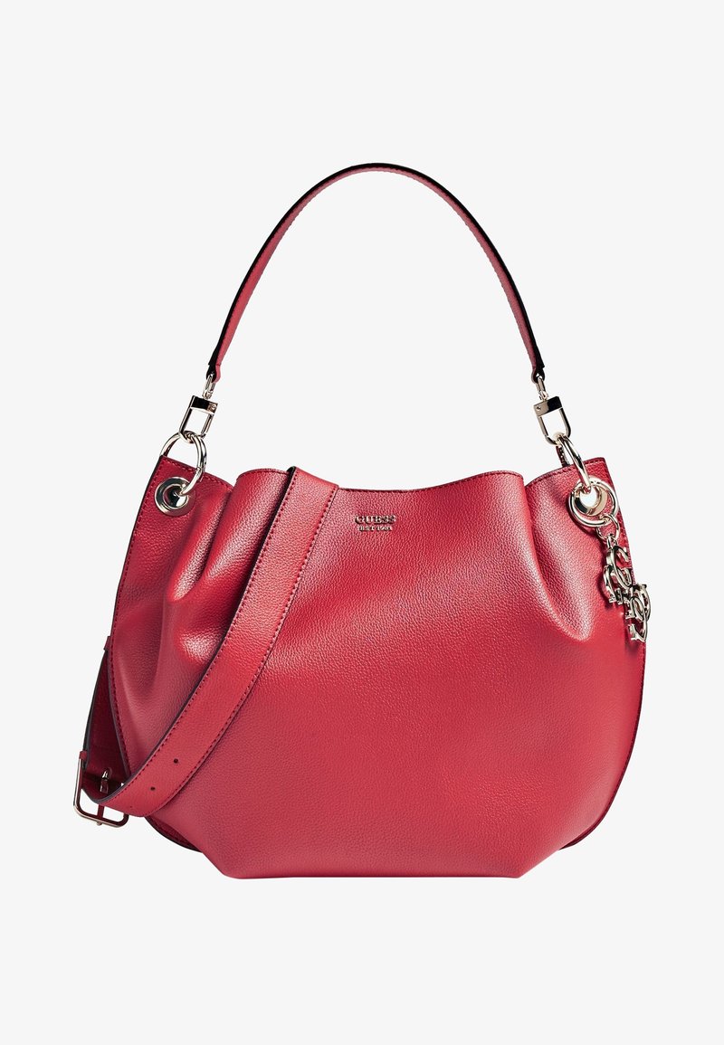 Borsa a mano in pelle rossa dalla forma arrotondata, con manico corto e tracolla regolabile. Caratterizzata da dettagli in metallo argentato e logo.