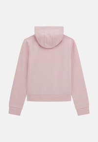 Felpa corta in morbido tessuto rosa chiaro con motivo testurizzato, dotata di cappuccio e polsini a coste. Nessun logo o decorazione visibile.