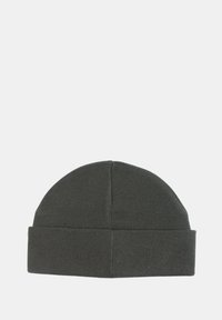 Berretto lavorato a maglia di colore grigio scuro, con un risvolto pieghevole, parte superiore senza cuciture e motivo a coste testurizzato per calore e comfort.