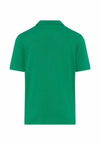 Polo vert avec un col classique, des manches courtes et une texture lisse. Design simple, sans motifs ni logos visibles.