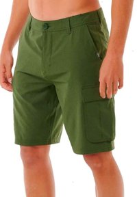 Pantaloni cargo verdi realizzati in una miscela di cotone, con chiusura anteriore a bottone, tasche laterali e design a vestibilità dritta.