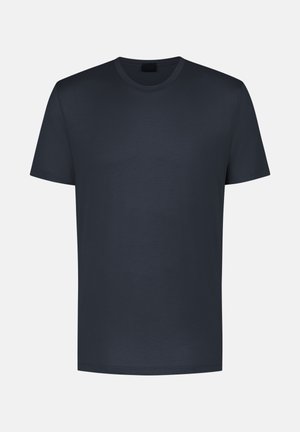 Marineblauw T-shirt met korte mouwen, gemaakt van zachte, gladde stof. Klassiek ontwerp met ronde hals, normale pasvorm en zonder zichtbare patronen of logo's.