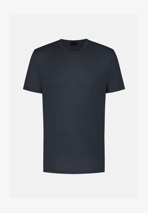 Navyblaues T-Shirt mit kurzen Ärmeln aus weichem, glattem Stoff. Klassisches Rundhalsausschnitt-Design mit regulärer Passform und ohne sichtbare Muster oder Logos.
