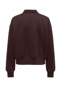 Sweatshirt marron raccourci avec col, manches larges et ourlet élastiqué. Texture lisse, design minimaliste, sans motifs ni accents visibles.