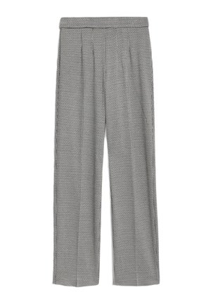 Černobílé široké kalhoty s kostkovaným vzorem, s nažehleným předním dílem a elastickým pasem, vyrobené z lehkého materiálu.