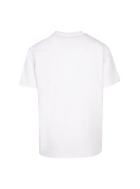 White cotton t-shirt featuring short sleeves, a crew neck, and a smooth texture, presented from a rear view. No graphics or patterns visible.
